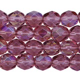 6FC594-DAC: CZ FACET RD DK. Rose Pink Coated AB 6mm 300PC