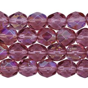 6FC594-DAC: CZ FACET RD DK. Rose Pink Coated AB 6mm 300PC