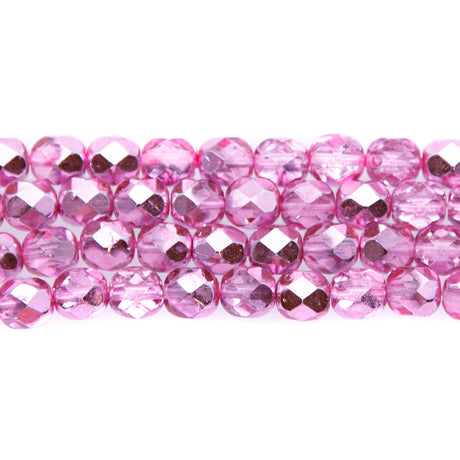6FC893-FH: CZ FACET RD DK Pink Fuchsia Half Coated 6mm-300PC
