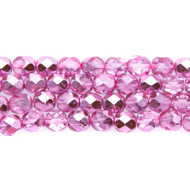 6FC893-FH: CZ FACET RD DK Pink Fuchsia Half Coated 6mm-300PC