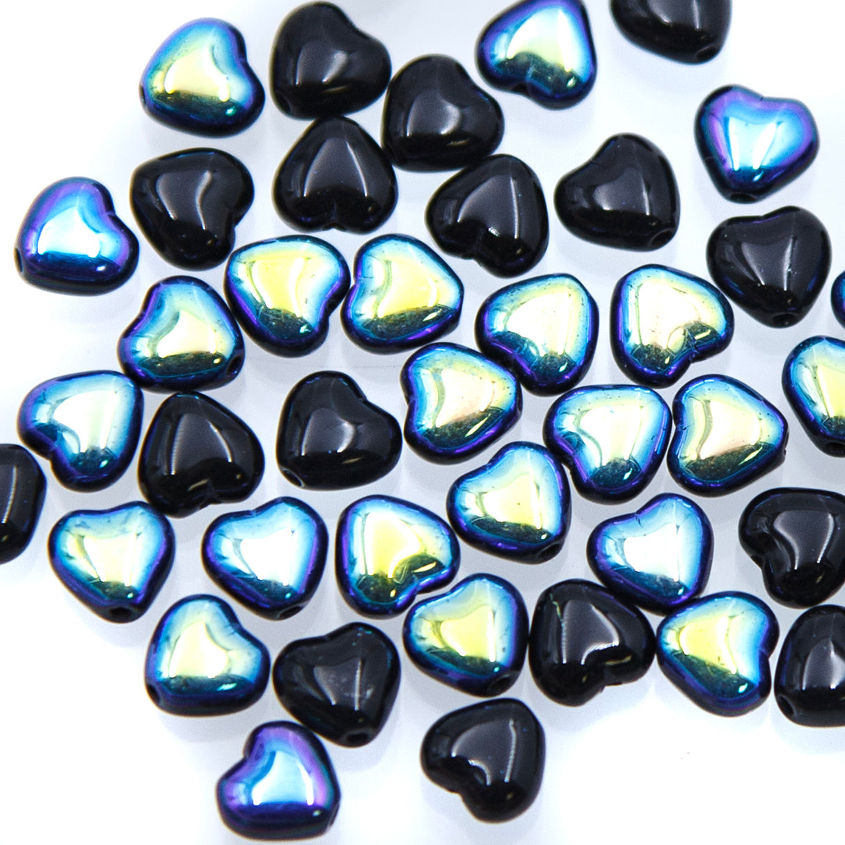 6HT509: CZ Heart Black AB 6mm 50 Pieces