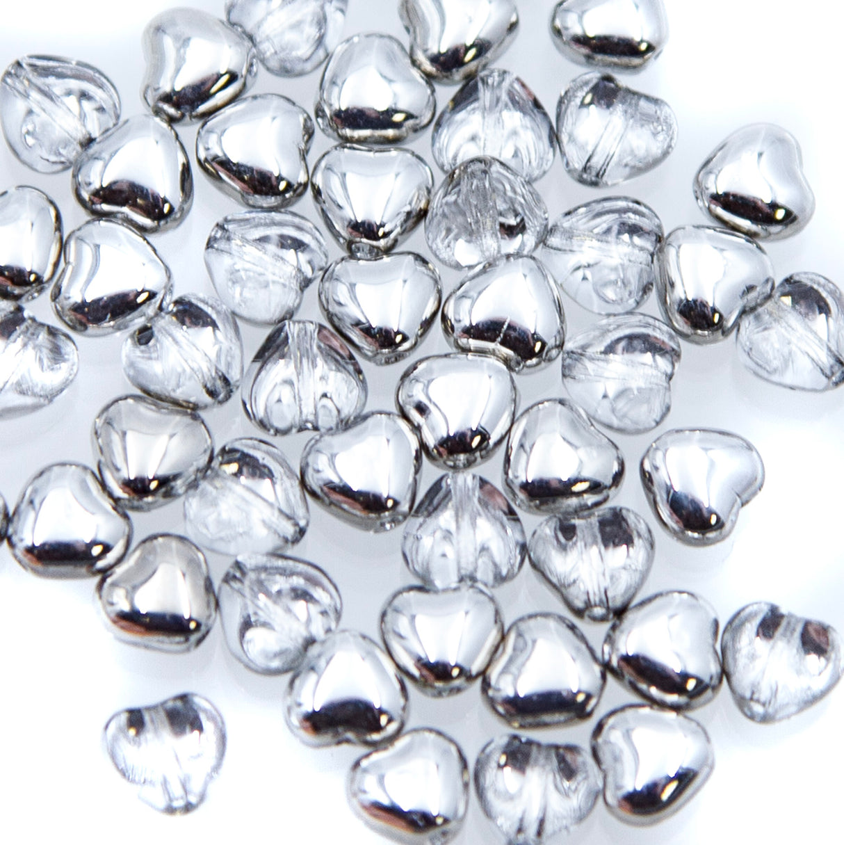 6HT812: CZ Heart Crystal Silver Half Coat 6mm 50 Pieces