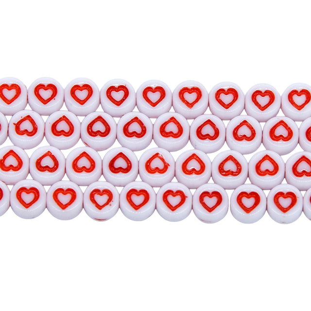 6LB144-HT: CZ Alphabet Beads Heart White/Red 6mm 300PC