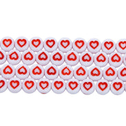 6LB144-HTR: CZ Alphabet Beads Heart White/Red 6mm-50PC
