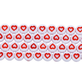 6LB144-HTR: CZ Alphabet Beads Heart White/Red 6mm-50PC