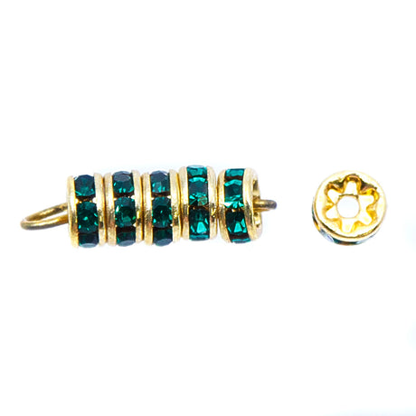 73CC287-G: Preciosa Rhinestone Rondell Emerald Gold 5mm 48 Pcs