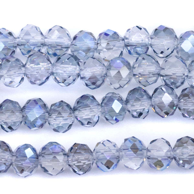 73CD506: Cut Crystal Round Rondelle Crystal Blue Aurora Borealis Finish 4x6mm 1 15" String