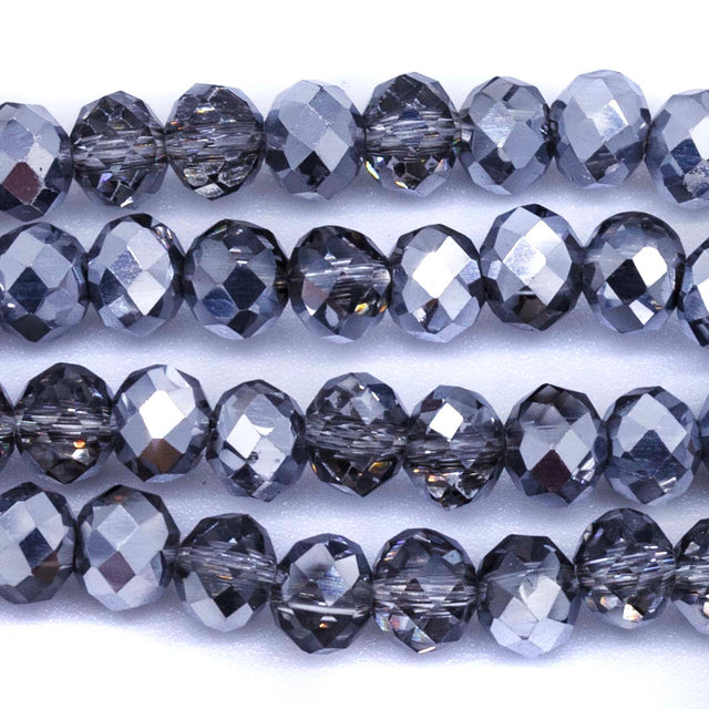 73CD815-H: Crystal Round Rondelle Half Coated Silver 4x6mm 1 String