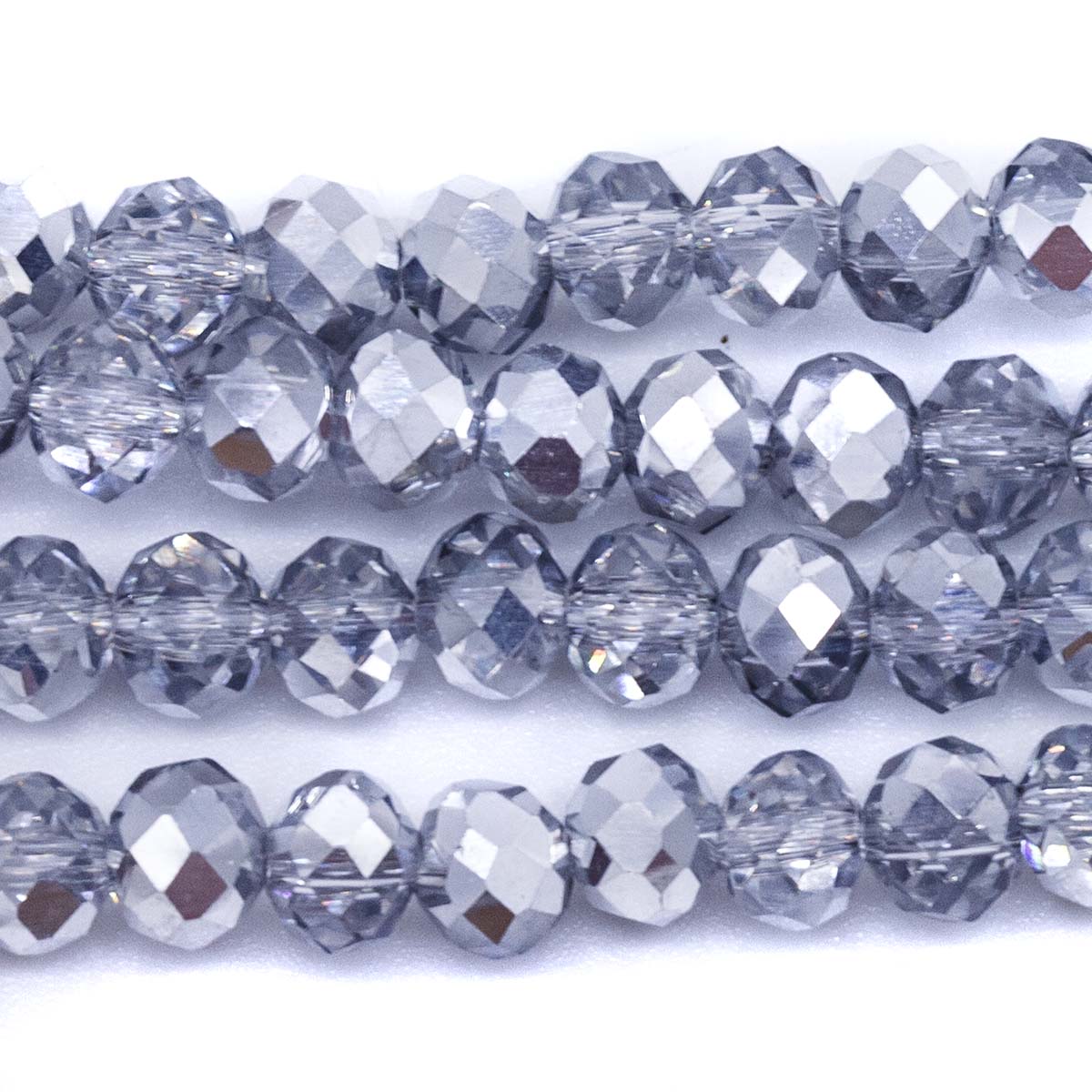 73CD817: Crystal Round Rondelle Dark Nickel Silver 4x6mm 1 String