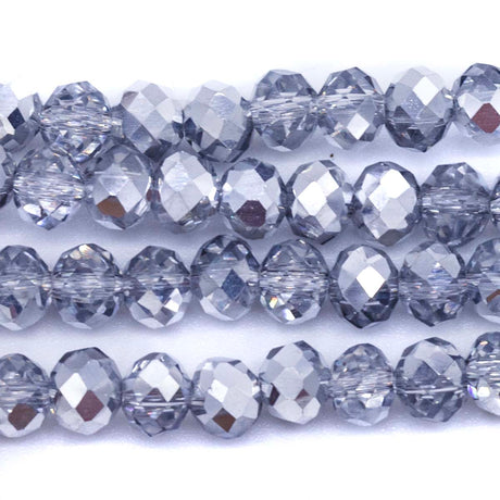 73CD817: Crystal Round Rondelle Dark Nickel Silver 4x6mm 1 String