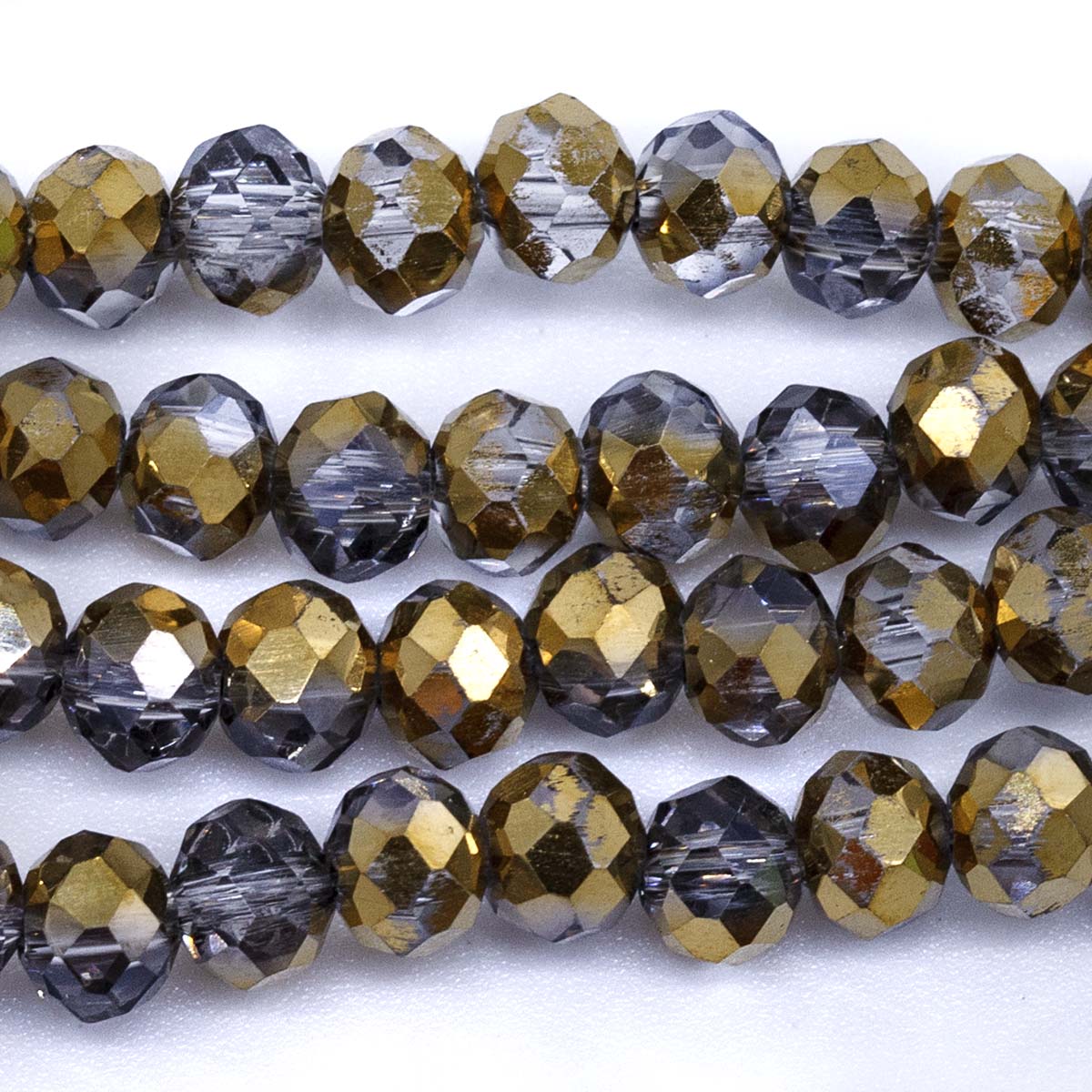 73CD856-H: Crystal Round Rondelle Dorado Half Coated 4x6mm 1 String