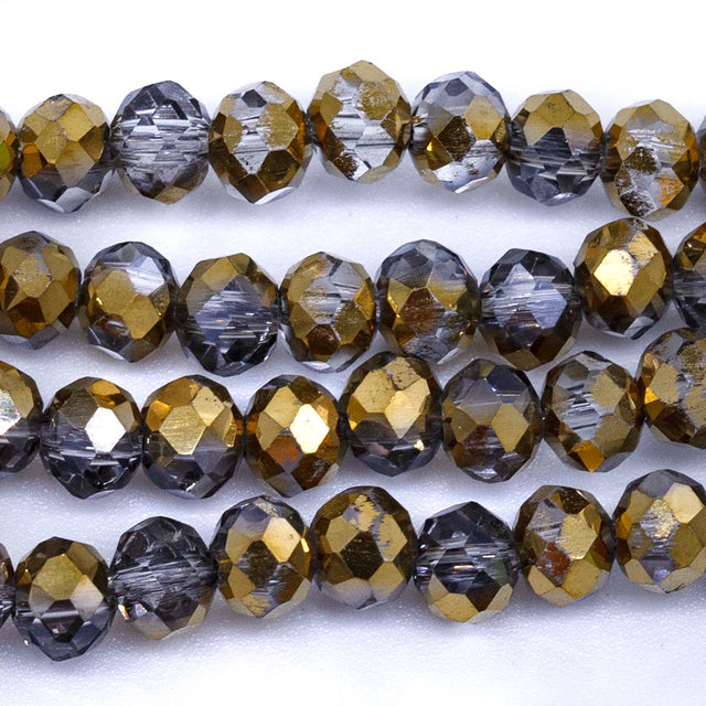 73CD856-H: Crystal Round Rondelle Dorado Half Coated 4x6mm 1 String