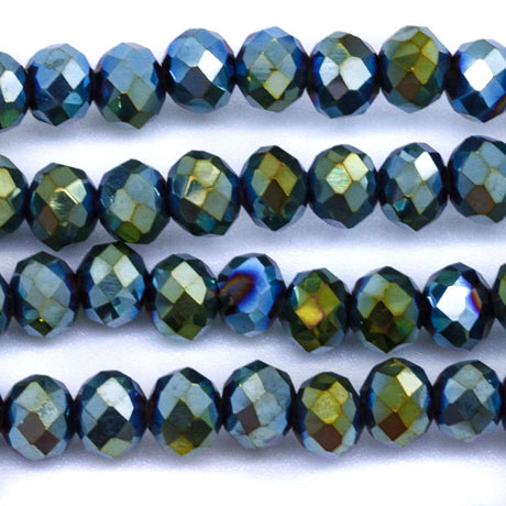 73CD882: Crystal Round Rondelle Pistachio Green Metallic 4x6mm 1 String