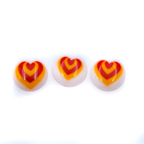 74AG112-7: Acrylic Coin Heart WHT/ORG/Red 10mm - 5PC