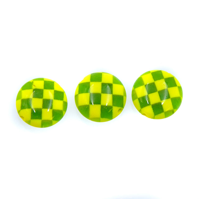 74AG122-1: Coin Checkerboard Green/Yellow 10mm - 5PC