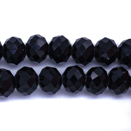 75CD109: Crystal Faceted Rondelle Black 6x8mm 1 String