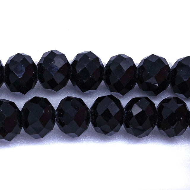 75CD109: Crystal Faceted Rondelle Black 6x8mm 1 String