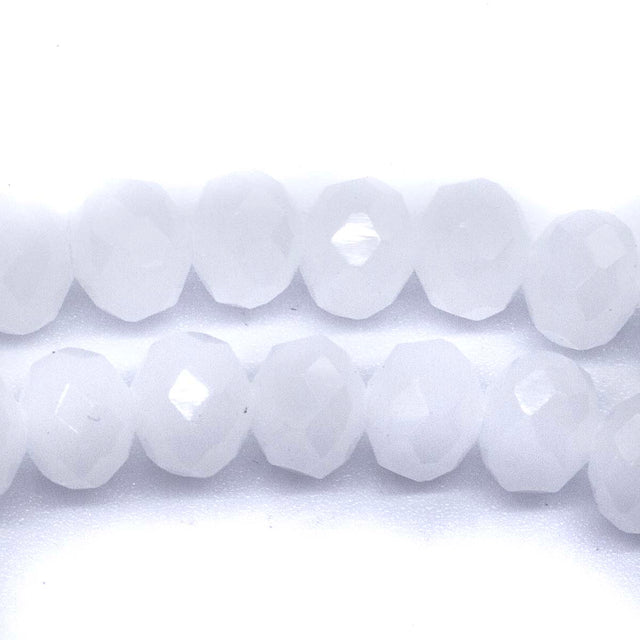 75CD210: Cut Crystal Rondelle White Opal 6x8mm 1 15" String
