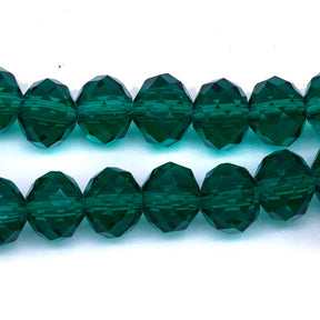 75CD287: Cut Crystal Rondelle Emerald 6x8mm 1 15" String