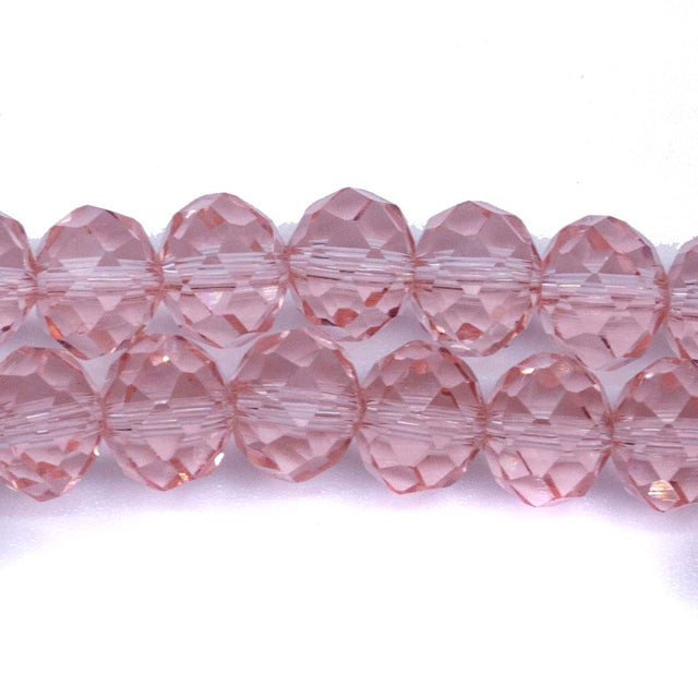 75CD291: Cut Crystal Rondelle Pink 6x8mm 1 15" String