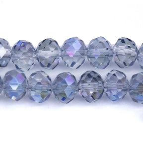 75CD506: Crystal Round Rondelle Blue Aurora Borealis Finish 6x8mm 1 String