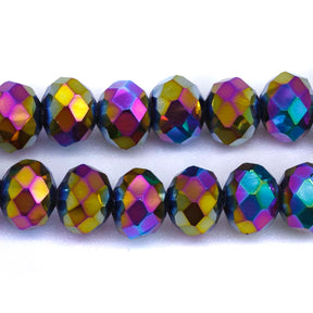 75CD599-I: Cut Crystal Round Rondelle Purple Iris 6x8mm 1 15" String