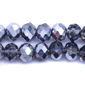 75CD815-H: Cut Crystal Round Rondelle Half Coated Silver 6x8mm 1 15" String