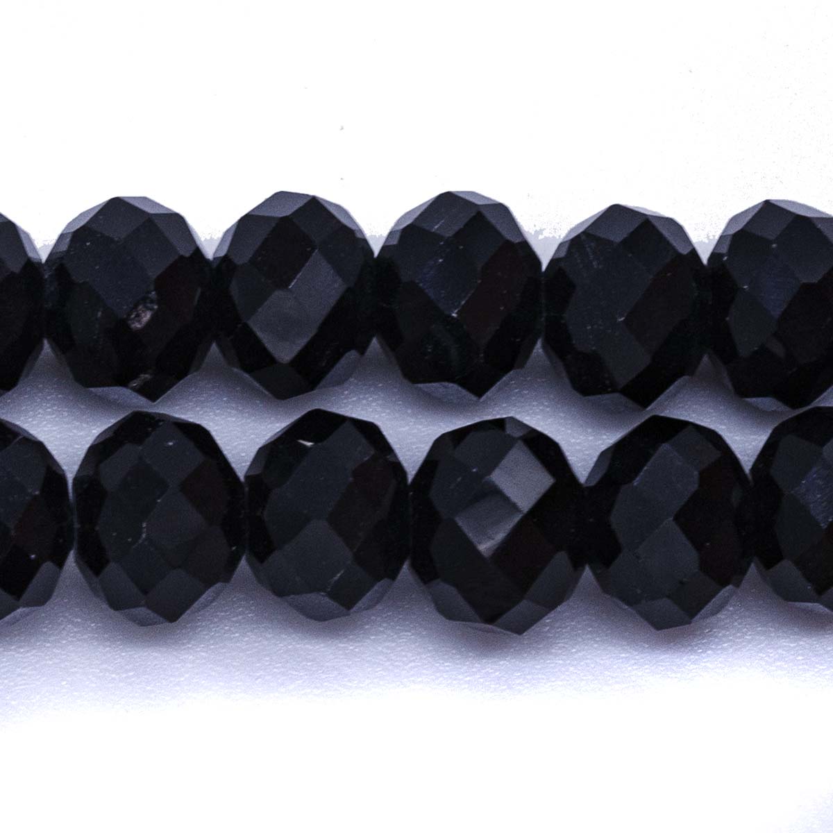 77CD109:  Cut Crystal Round Rondelle Black 8x10mm 1 String