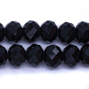 77CD109:  Cut Crystal Round Rondelle Black 8x10mm 1 String