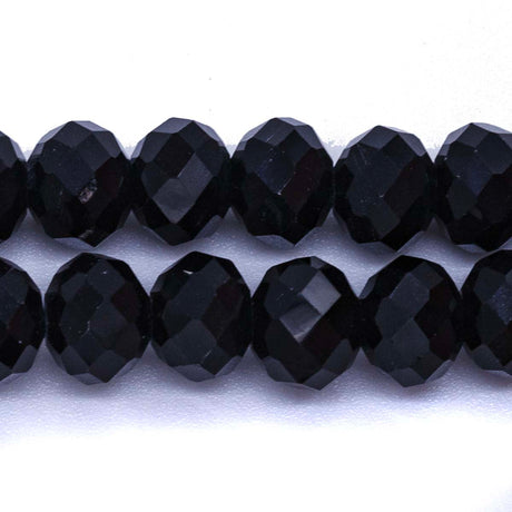 77CD109:  Cut Crystal Round Rondelle Black 8x10mm 1 String
