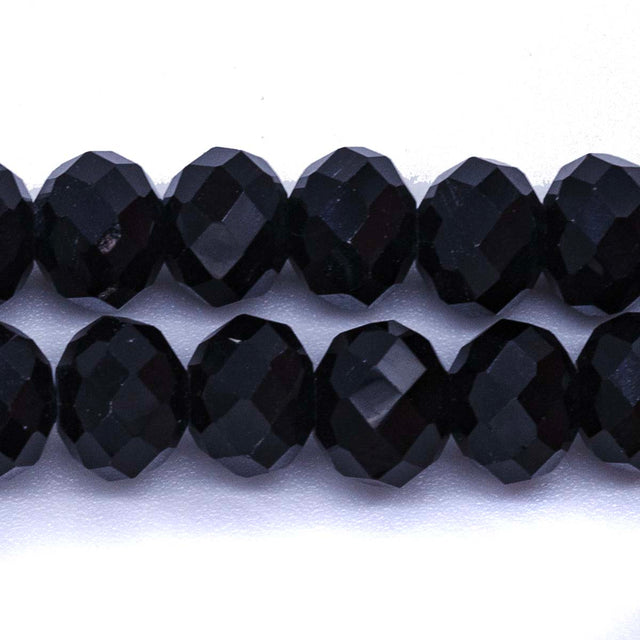 77CD109:  Cut Crystal Round Rondelle Black 8x10mm 1 String