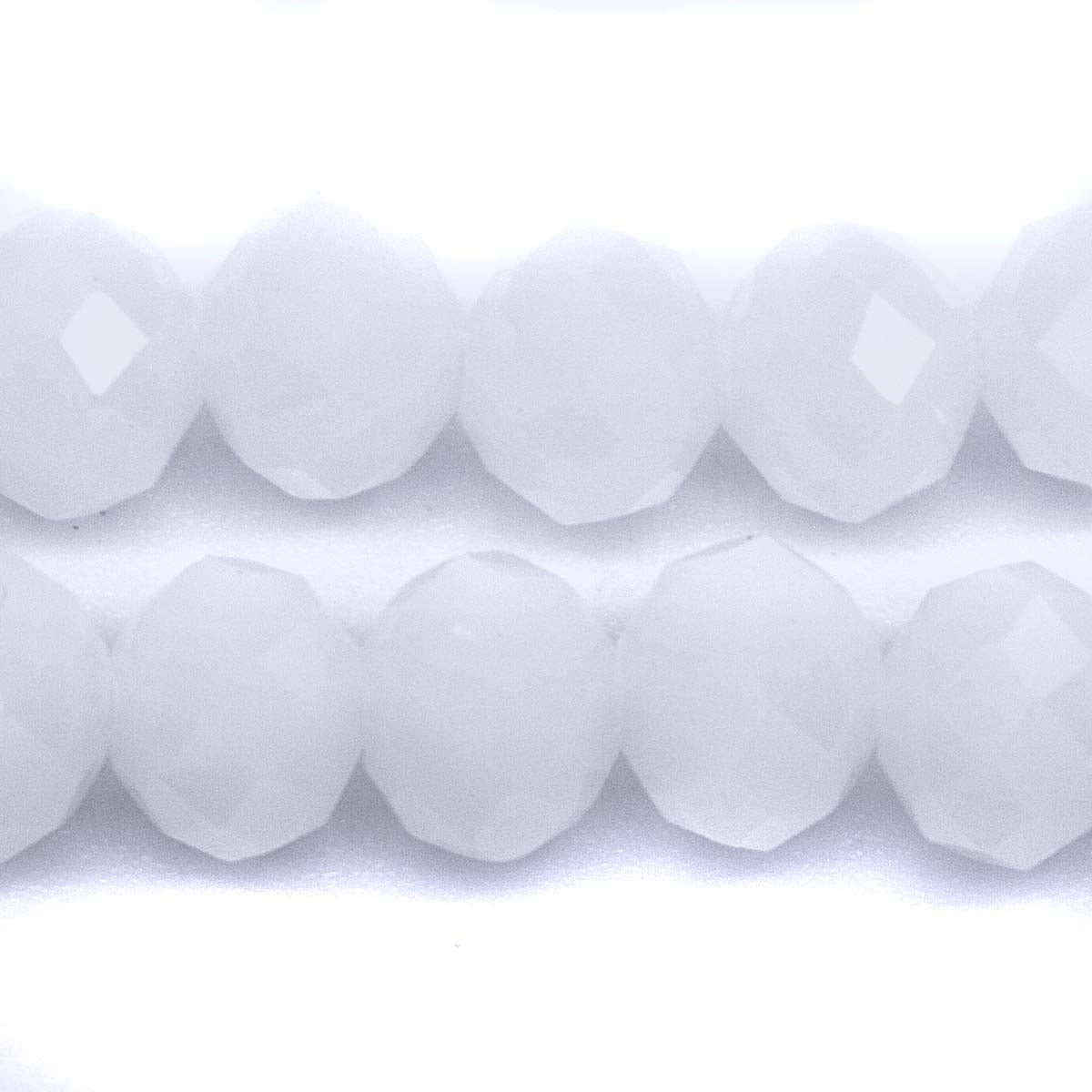 77CD210: Cut Crystal Round Rondelle White Opal 8x10mm 1 15" String