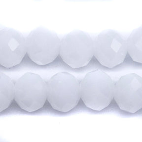 77CD210: Cut Crystal Round Rondelle White Opal 8x10mm 1 15" String