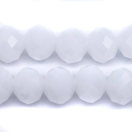 77CD210: Cut Crystal Round Rondelle White Opal 8x10mm 1 15" String