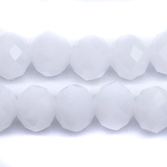 77CD210: Cut Crystal Round Rondelle White Opal 8x10mm 1 15" String