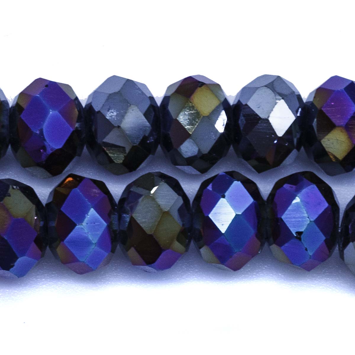 77CD309-AB: Cut Crystal Round Rondelle Hematite Aurora Borealis Finish 8x10mm 1 String