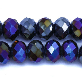 77CD309-AB: Cut Crystal Round Rondelle Hematite Aurora Borealis Finish 8x10mm 1 String