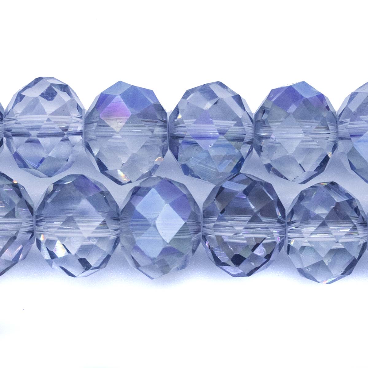 77CD506: Crystal Round Rondelle Half Blue Aurora Borealis Finish 8x10mm 1 String