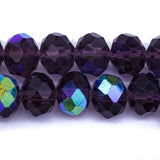 77CD597: Cut Crystal Round Rondelle Tanzanite Aurora Borealis Finish 8x10mm 1 15" String