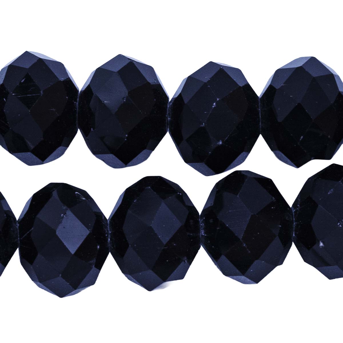 78CD109: Cut Crystal Round Rondelle Black 9x12mm 1 15" String