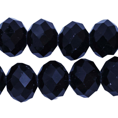 78CD109: Cut Crystal Round Rondelle Black 9x12mm 1 15" String