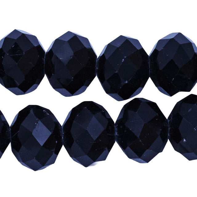 78CD109: Cut Crystal Round Rondelle Black 9x12mm 1 15" String