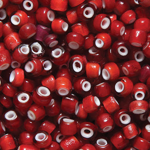 7SV7999-7R: Vintage Venetian White Heart Red LT Rose 7/0 50 Gram Bag