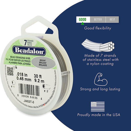 FI296-30: Beadalon Beading Wire .012" 7-strand 30 Feet Spool