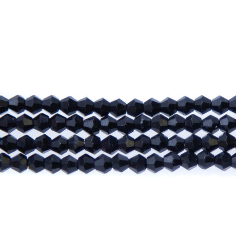 84CG109: 4mm Jet Black Glass Faceted Bicone