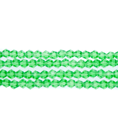84CG285: 4mm Lt Green Glass Faceted Bicone