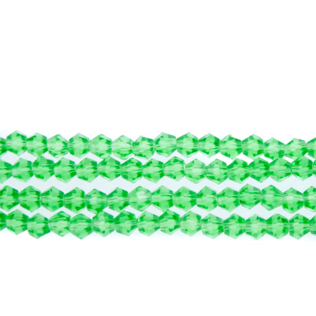 84CG285: 4mm Lt Green Glass Faceted Bicone