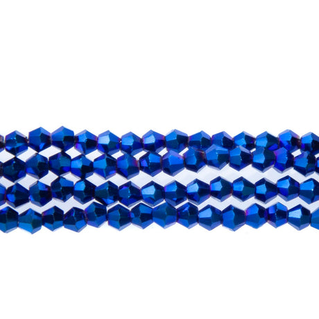 84CG879: 4mm Metallic Blue Glass Faceted Bicone