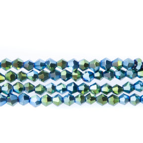 84CG883: 4mm Metallic Green Glass Faceted Bicone