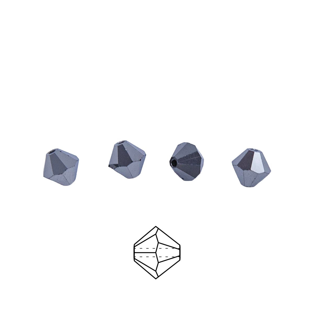 86CC309-F: Preciosa Crystal Dia Jet Hematite 6x6mm-72PC